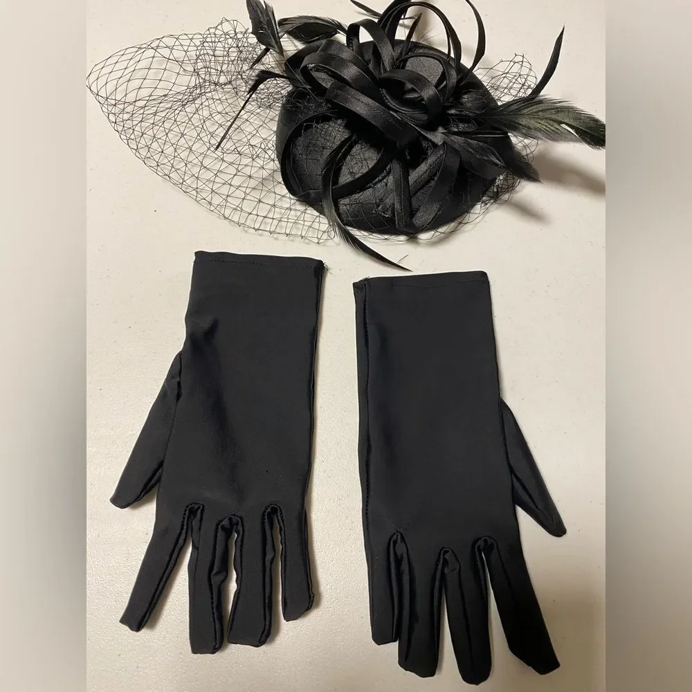 Weissman dance Black Birdcage Veil Fascinator clip hair accessory dance gloves